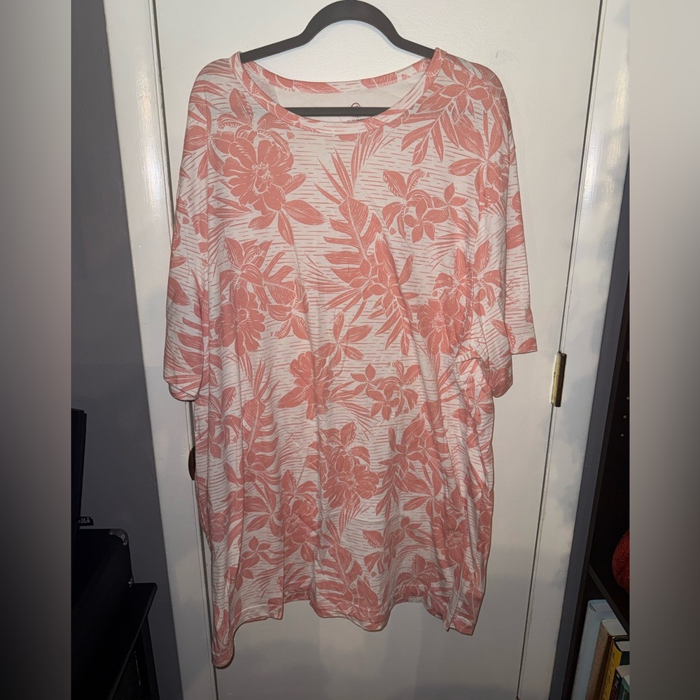 Harbor Bay Moisture-Wicking Palm Print T-Shirt DXL Pink White